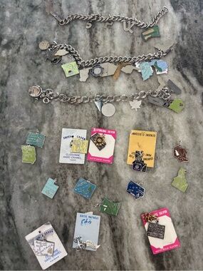 Vintage State Map Charm Bracelet Lot - Silver-Tone with Enamel State Charms